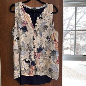 Spense Cream and White Button Down Tank Top